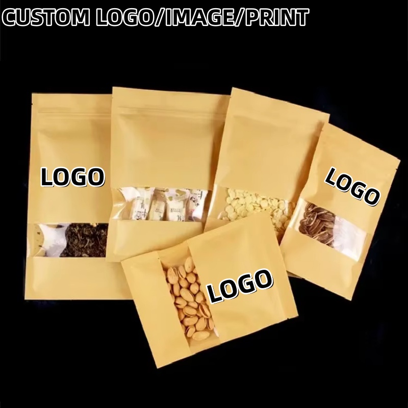 Food Snacks Logos - Płaskie torebki z papieru kraft z
