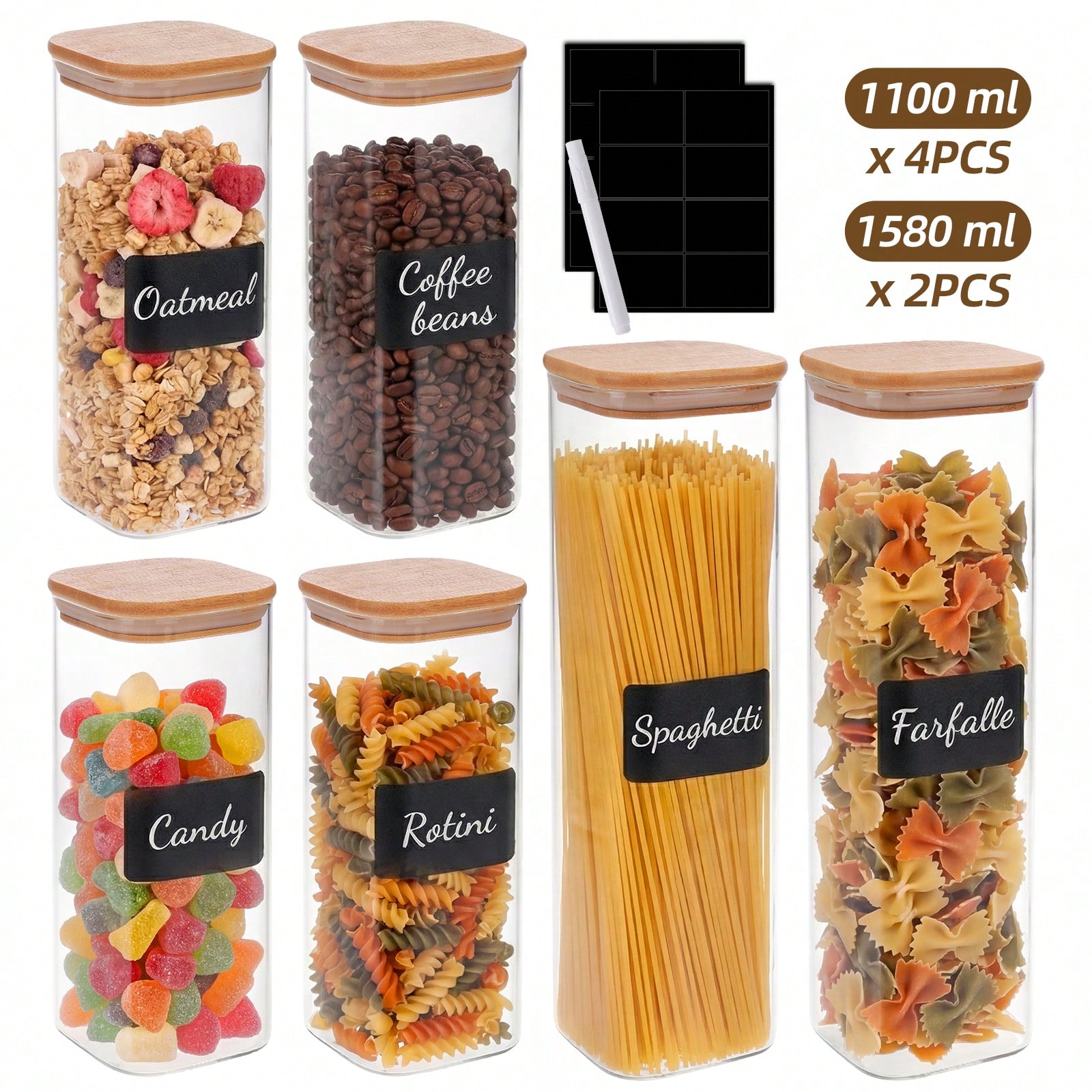 Food Snacks Label - Szklane pojemniki do przechowywania żywności z